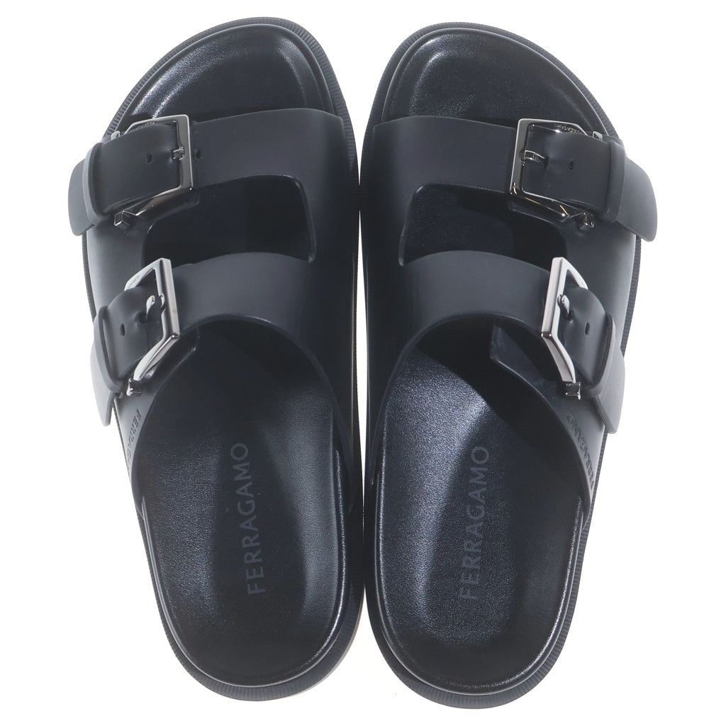 Salvatore Ferragamo(サルヴァトーレ フェラガモ) ダブルストラップ レザー 厚底 サンダル シューズ #7 ブラック