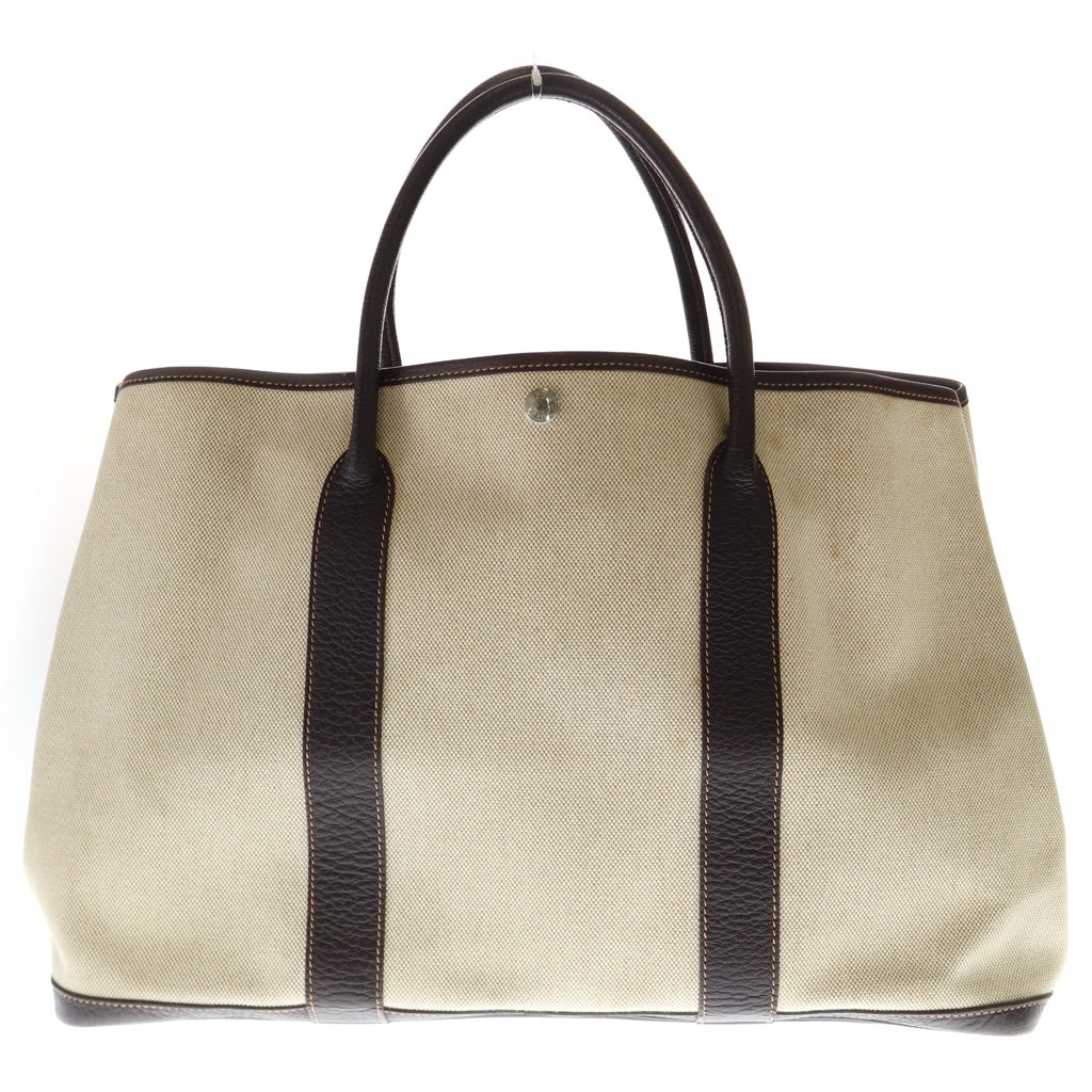 HERMES(エルメス) ガーデンパーティMM トートバッグ ハンドバッグ アイボリー×ブラウン トワルアッシュ×ネゴンダ □H刻印 シルバー金具 レディース