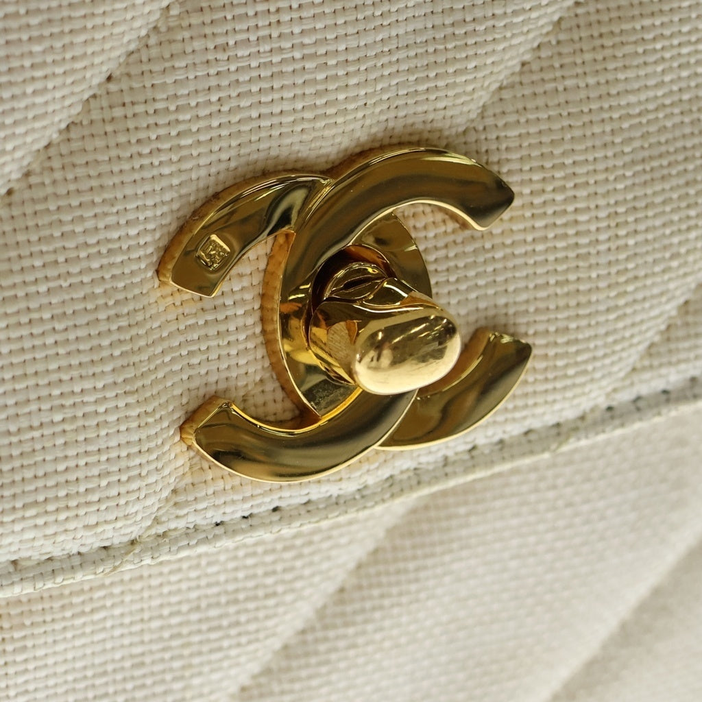CHANEL(シャネル) ココマークチェーンショルダーバッグ ハンドバッグ アイボリー キャンバス ゴールド金具 レディース