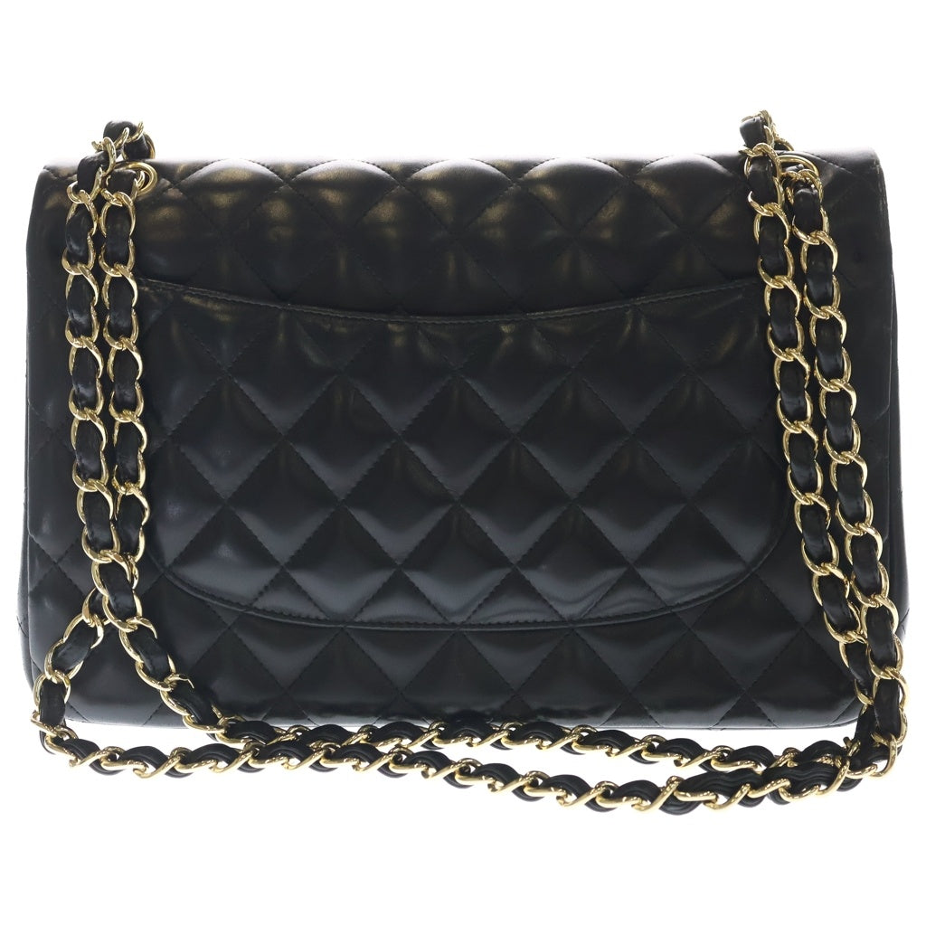 CHANEL(シャネル) デカマトラッセ30 ラムスキン レザー Wフラップ Wチェーン ショルダーバッグ ゴールド金具 ブラック 14番台 レディース