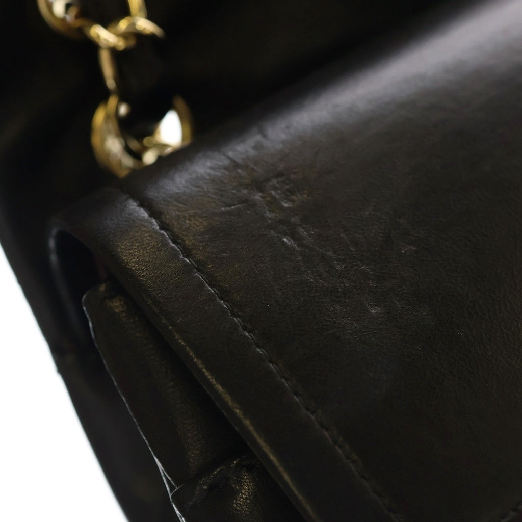 CHANEL(シャネル) デカマトラッセ30 ラムスキン レザー Wフラップ Wチェーン ショルダーバッグ ゴールド金具 ブラック 14番台 レディース