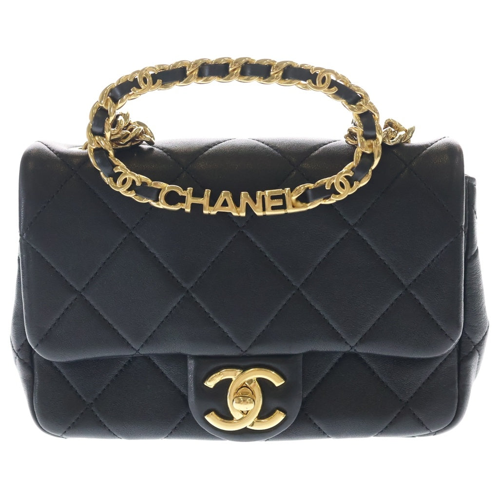 CHANEL(シャネル) ミニマトラッセ トップハンドル チェーンショルダーバッグ ミニバッグ ブラック ラムスキン AS3748 ゴールド金具 レディース