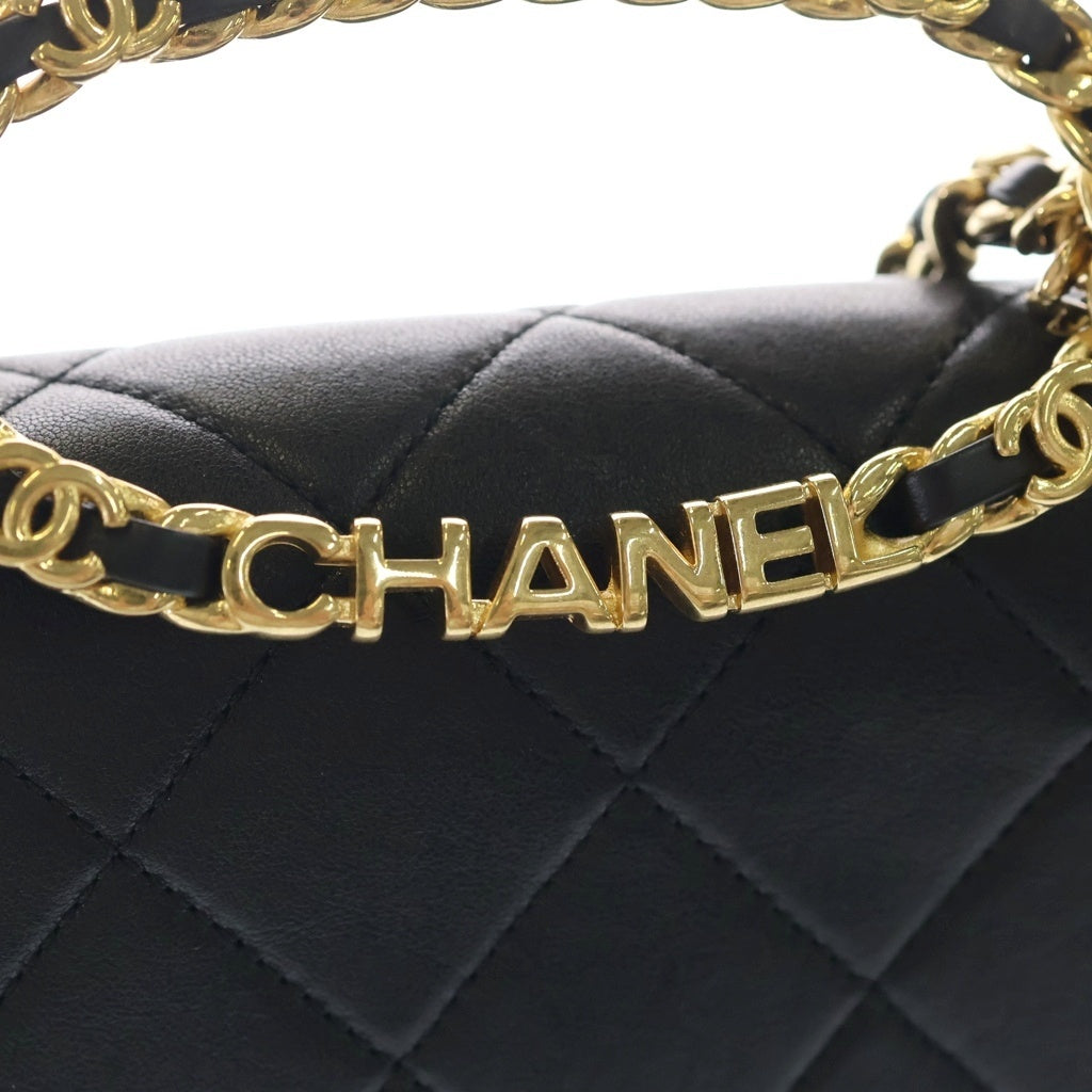 CHANEL(シャネル) ミニマトラッセ トップハンドル チェーンショルダーバッグ ミニバッグ ブラック ラムスキン AS3748 ゴールド金具 レディース