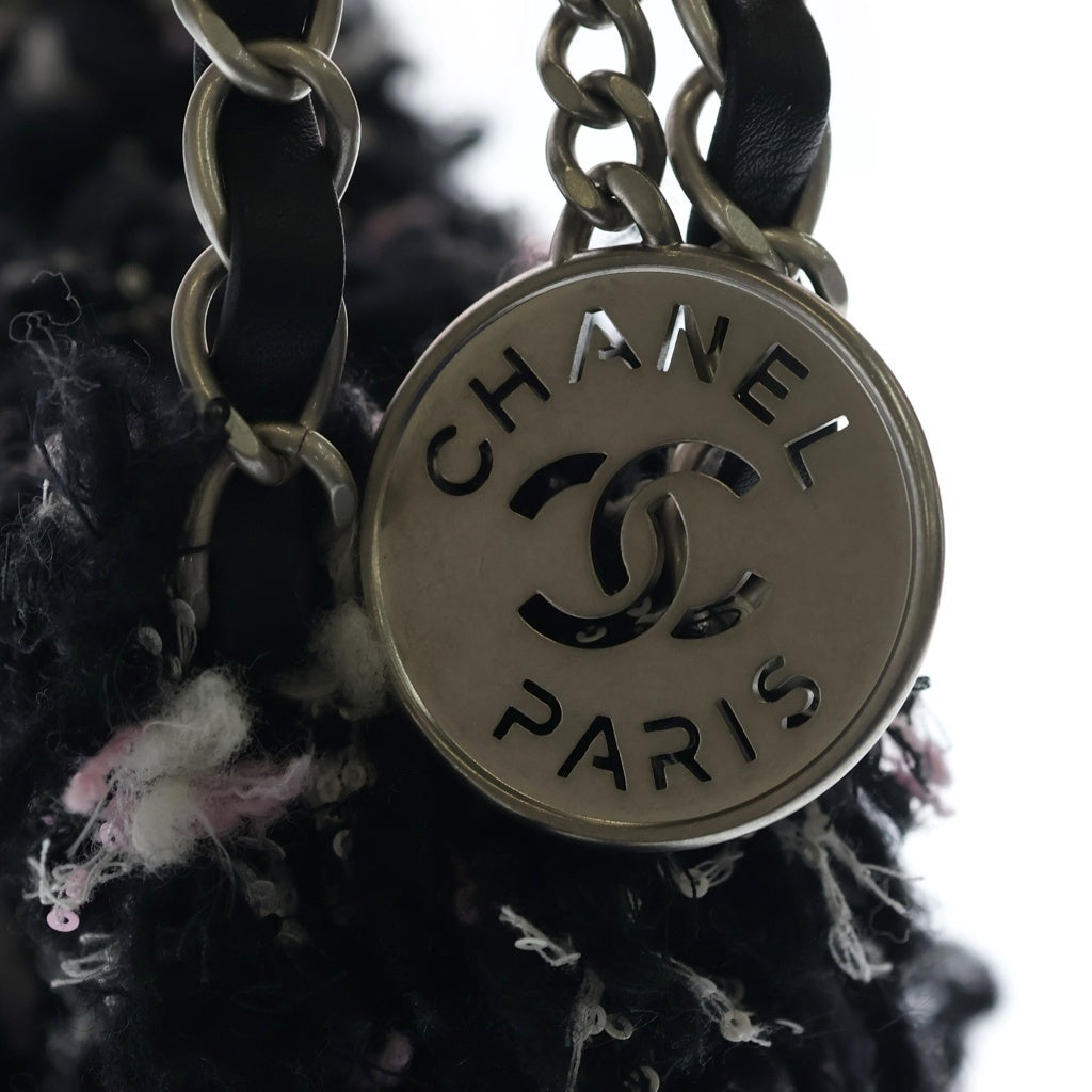 CHANEL(シャネル) シャネル22 スモール チェーンハンドバッグ トートバッグ ブラック×ピンク ツイード シルバー金具 レディース