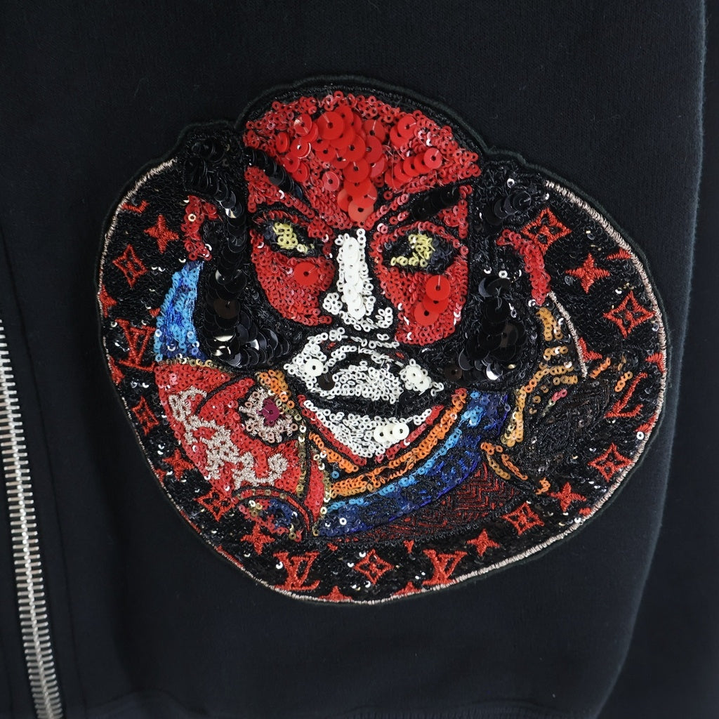 LOUIS VUITTON(ルイヴィトン) 18SS 山本寛斎 達磨 歌舞伎 スパンコール刺繍 ジップアップパーカー ブラックRW181A FED FEVB94 レディース