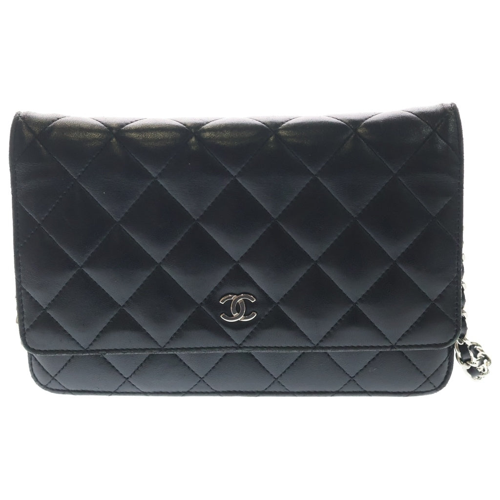 CHANEL(シャネル) ココマーク マトラッセ ラムスキン シルバー金具 チェーンウォレット ショルダーバッグ ブラック レディース