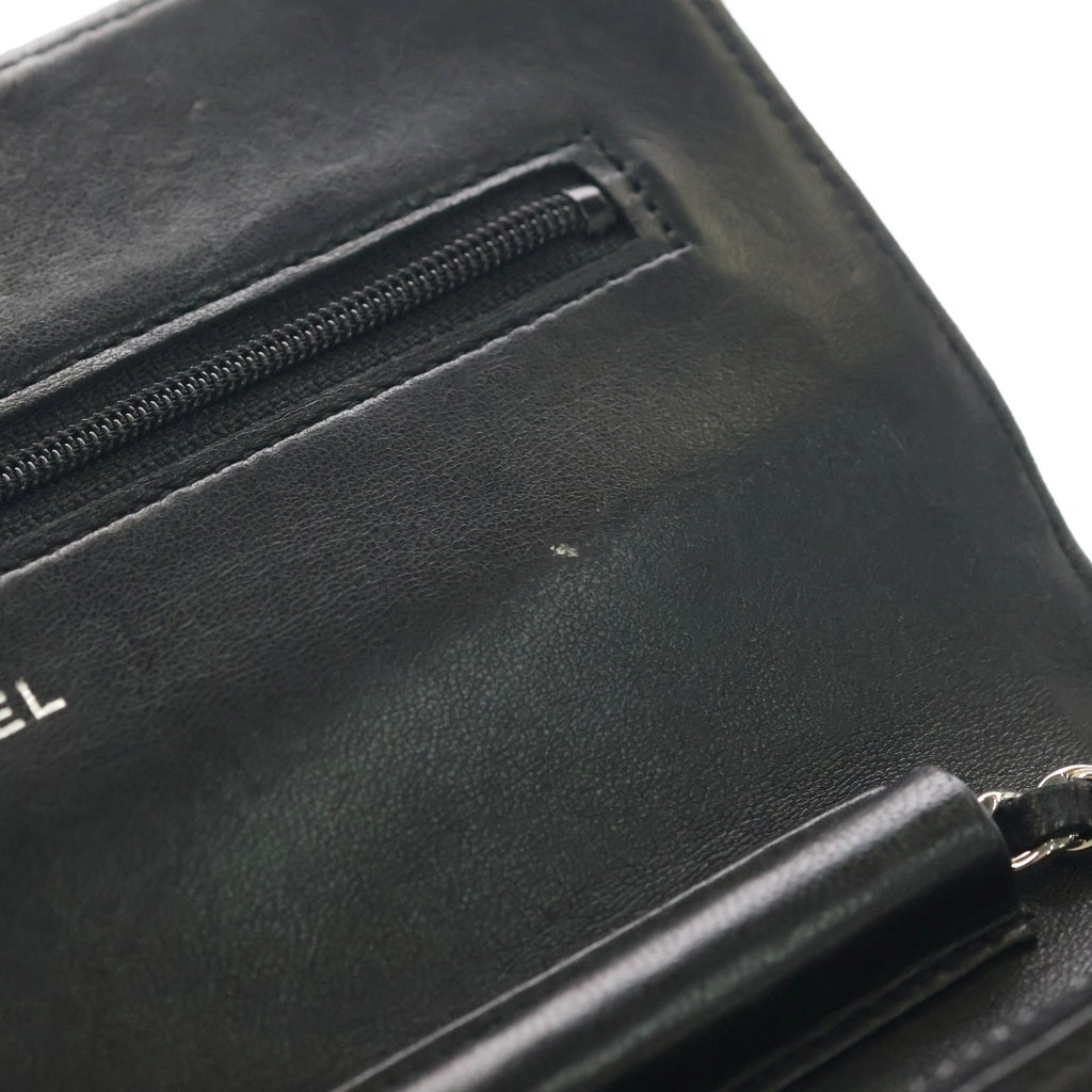CHANEL(シャネル) ココマーク マトラッセ ラムスキン シルバー金具 チェーンウォレット ショルダーバッグ ブラック レディース