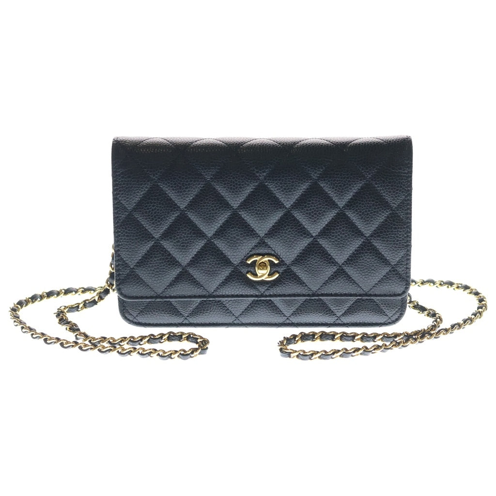 CHANEL(シャネル) マトラッセ チェーンショルダーウォレット ショルダーバッグ ブラック キャビアスキン AP0250 ゴールド金具 レディース