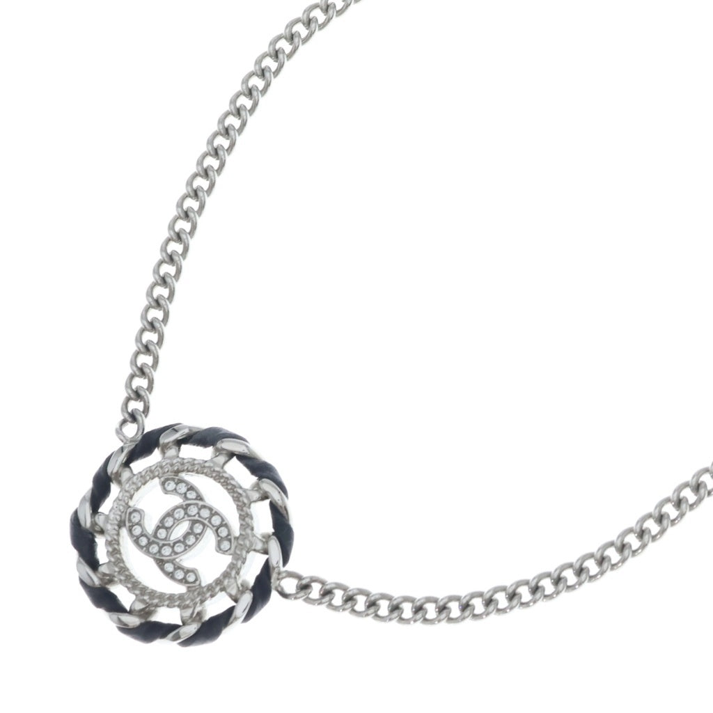 CHANEL(シャネル) ココマーク ラウンド ラインストーン レザー チェーン ネックレス シルバー B26C レディース