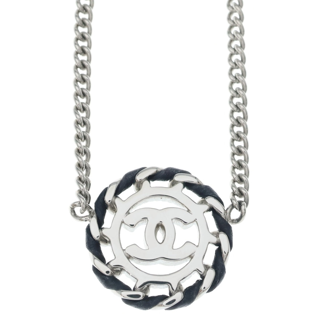 CHANEL(シャネル) ココマーク ラウンド ラインストーン レザー チェーン ネックレス シルバー B26C レディース