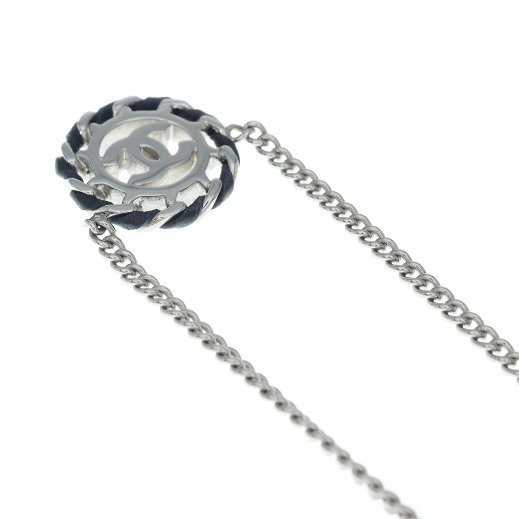 CHANEL(シャネル) ココマーク ラウンド ラインストーン レザー チェーン ネックレス シルバー B26C レディース