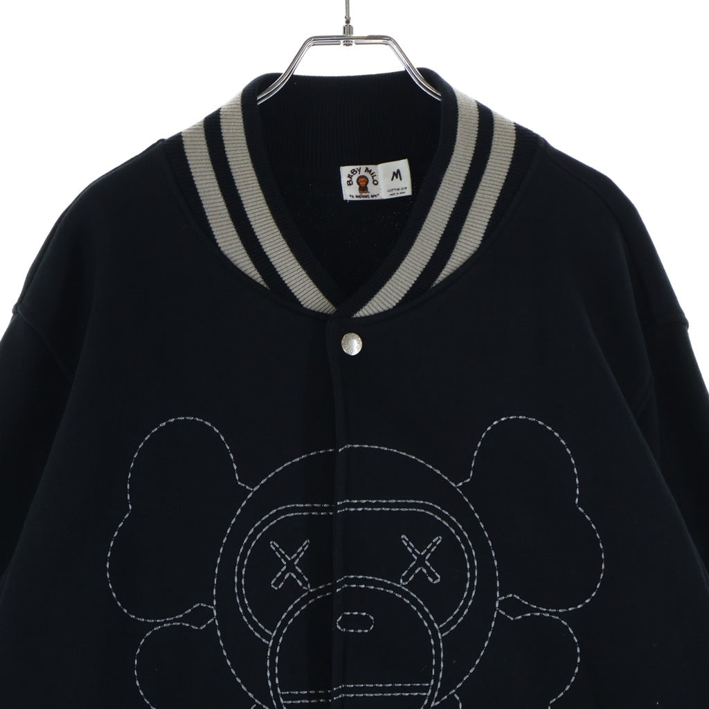 A BATHING APE(アベイシングエイプ) ×KAWS Milo Varsity Jacket カウズ マイロ刺繍 バーシティージャケット スタジャン ブラック