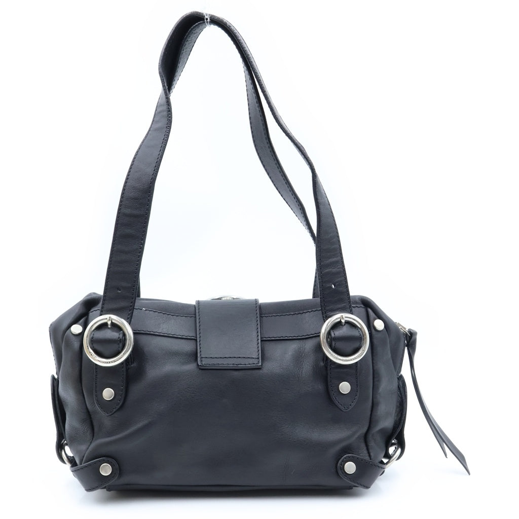 DOLCE & GABBANA(ドルチェアンドガッバーナ) レザーバックルデザインハンドバッグ ミニボストンバッグ ブラック シルバー金具 レディース