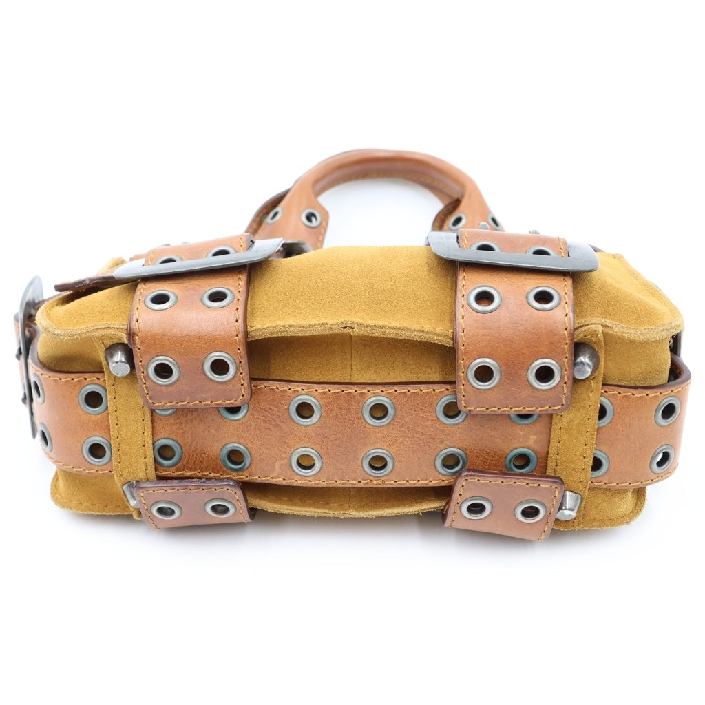 DSQUARED2(ディースクエアード) ベルトデザイン ハンドバッグ ブラウン レザー×スエード シルバー金具 レディース