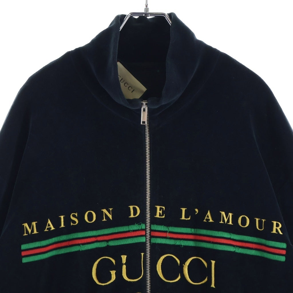 GUCCI(グッチ) 20SS フロントロゴ シャニエールジャケット コットン ベロア ジップアップ ブルゾン #L ブラック 595533 XJBTD