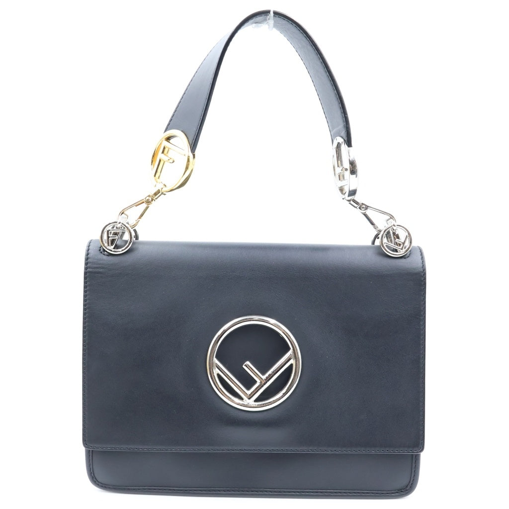 FENDI(フェンディ) キャナイエフ 2WAYハンドバッグ ショルダーバッグ ブラック レザー 8BT284 ゴールド×シルバー金具 レディース