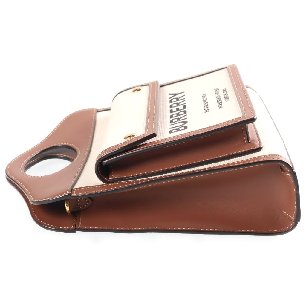 BURBERRY(バーバリー) ミニポケットバッグ キャンバス×レザー 2WAY ハンドバッグ ショルダーバッグ ブラウン/アイボリー レディース