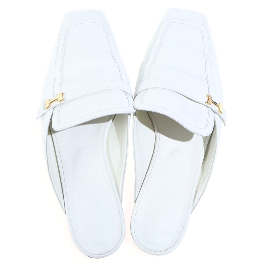 HERMES(エルメス) グルーピー レザーサンダル ホワイト #40 ゴールド金具 レディース