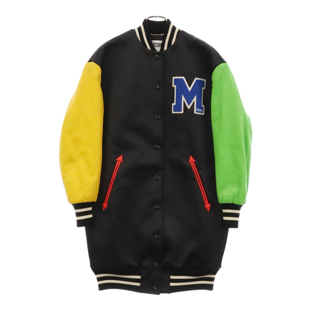 MOSCHINO(モスキーノ) アームレザーバックロゴ ロングスタジアムマルチカラージャケット スタジャン DA0616