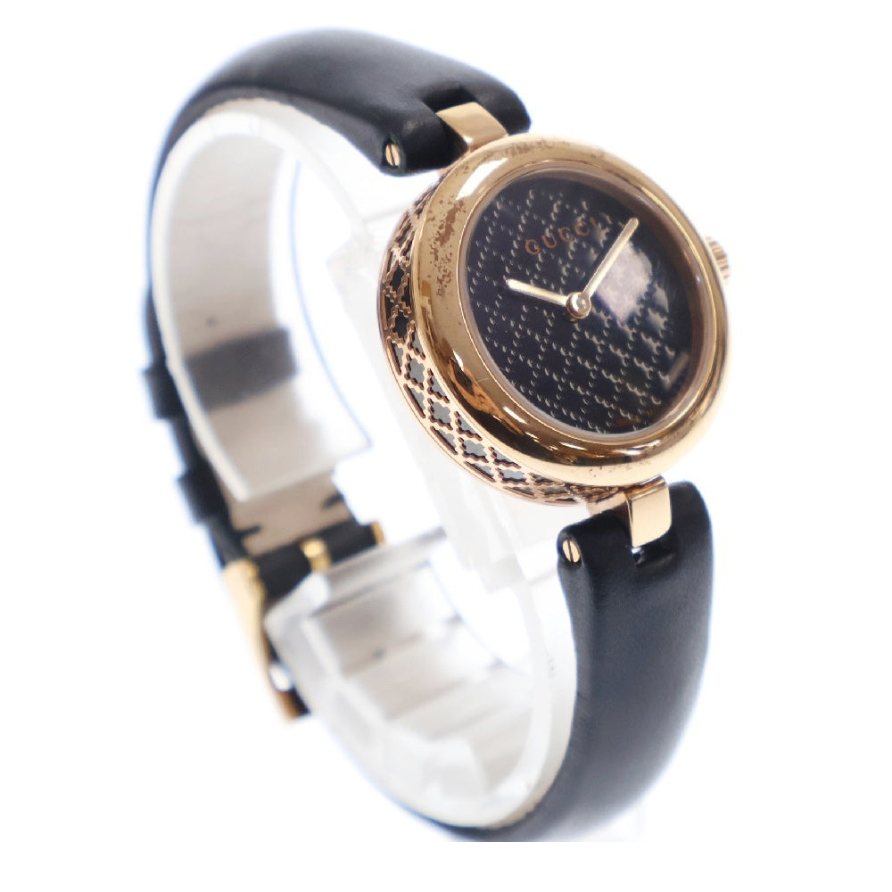 GUCCI(グッチ) ディアマンティッシマ 141.5 黒文字盤 SS×レザー/QZ ステンレス クォーツ 腕時計