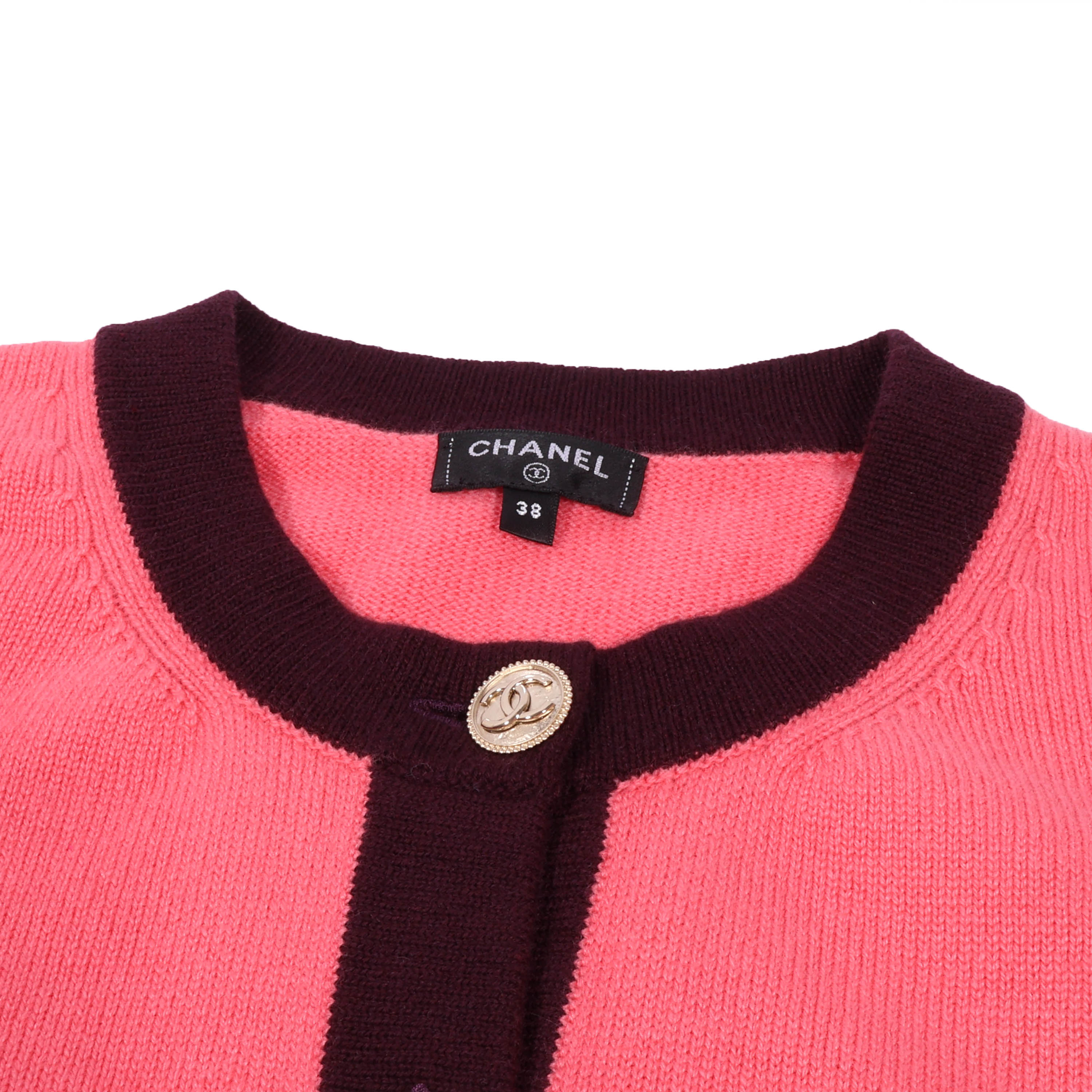 CHANEL(シャネル) ニットカーディガン P64649K60663 ココマークボタン ピンク×パープル カシミヤ #38 長袖