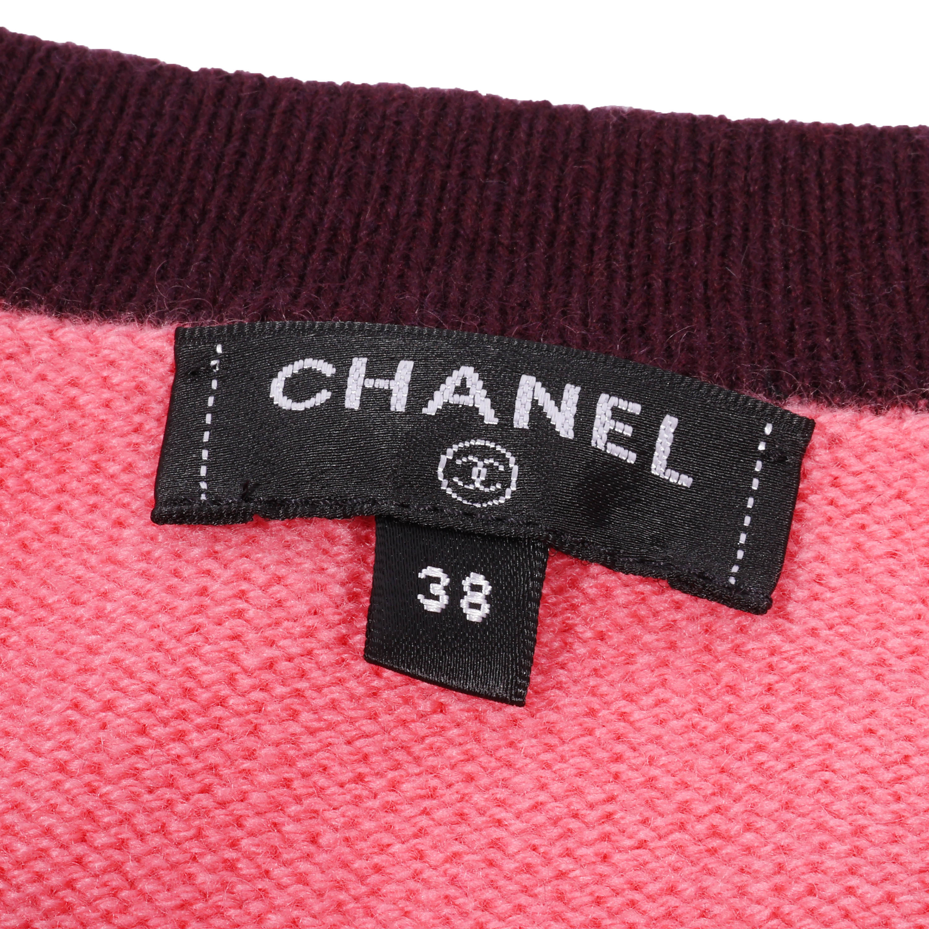 CHANEL(シャネル) ニットカーディガン P64649K60663 ココマークボタン ピンク×パープル カシミヤ #38 長袖