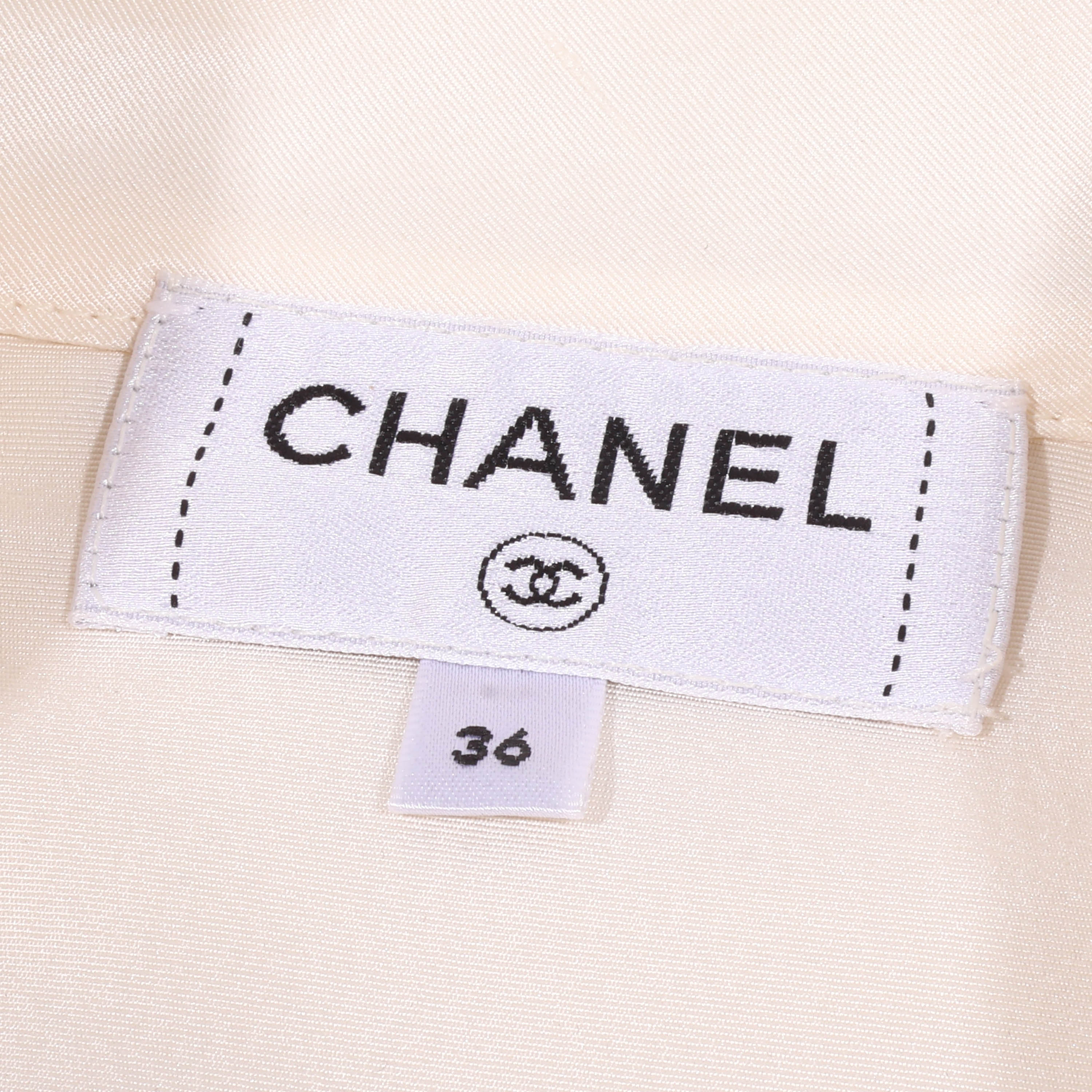 CHANEL(シャネル) ボウタイ ブラウス ホワイト パールボタン シルク #36 P64478V24243 長袖