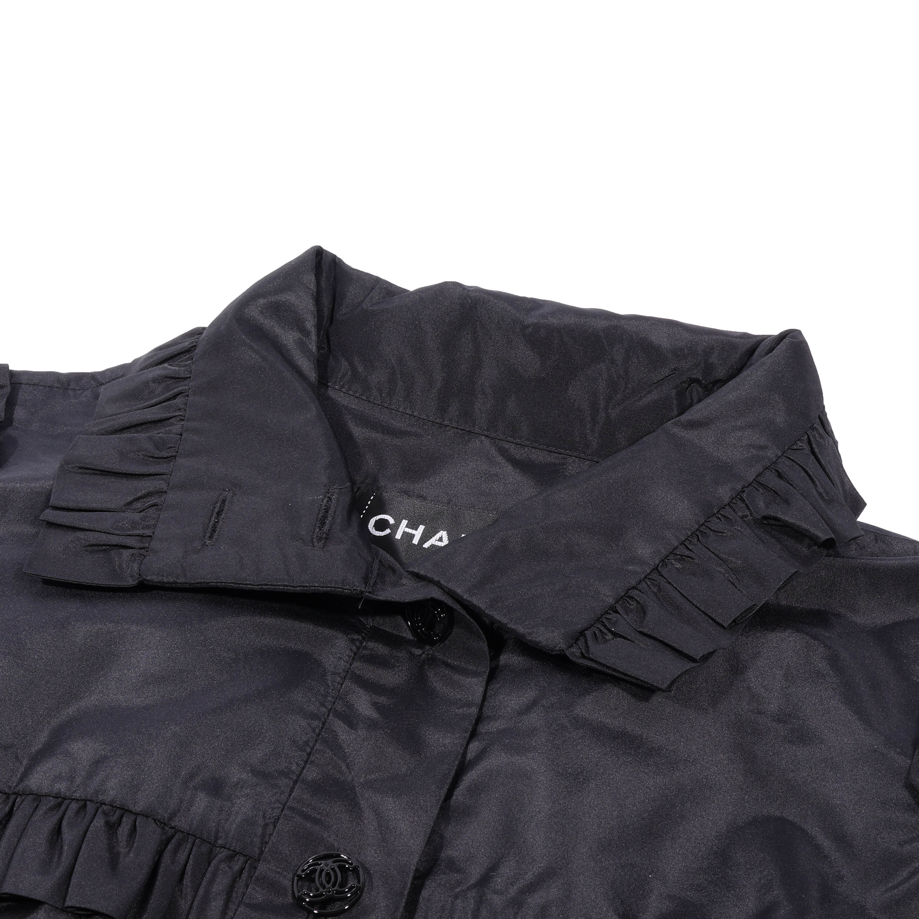 CHANEL(シャネル) ココマーク フリルブラウス P29987V14167 ブラック シルク スタンドカラー #36 長袖