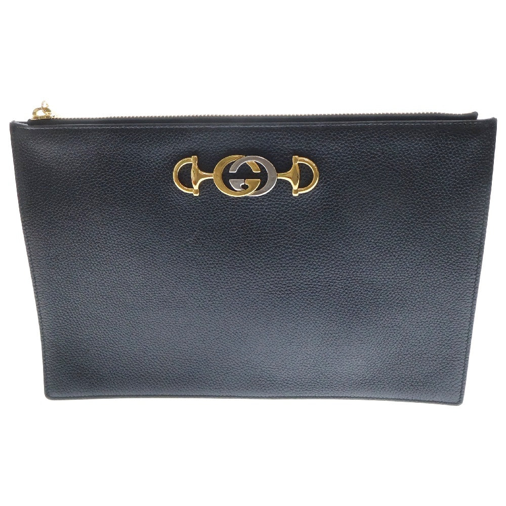 GUCCI(グッチ) ズゥミ クラッチバッグ GGロゴ ブラック レザー 570728