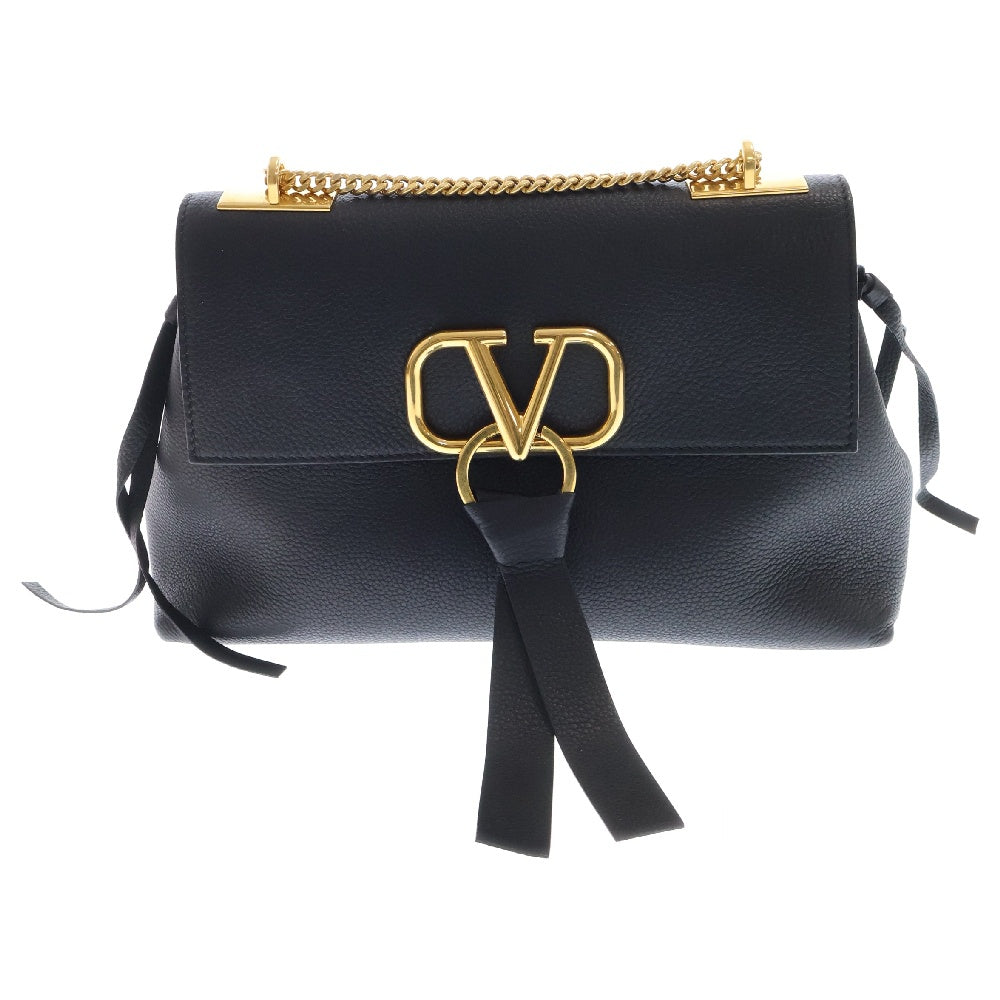 VALENTINO GARAVANI(ヴァレンチノガラヴァーニ) Vリング チェーンショルダーバッグ 斜め掛けバッグ ブラック ゴールド金具 レザー SW2B0E67ADA
