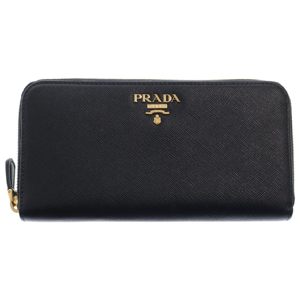 PRADA(プラダ) ラウンドファスナー 長財布 ブラック レザー サフィアーノ ロングウォレット ゴールド金具 ラウンドジップ 1ML506