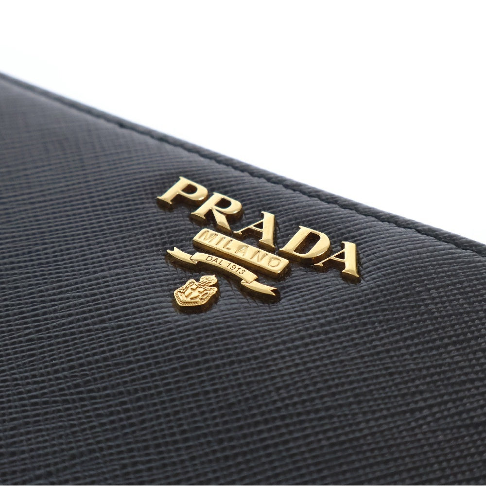 PRADA(プラダ) ラウンドファスナー 長財布 ブラック レザー サフィアーノ ロングウォレット ゴールド金具 ラウンドジップ 1ML506