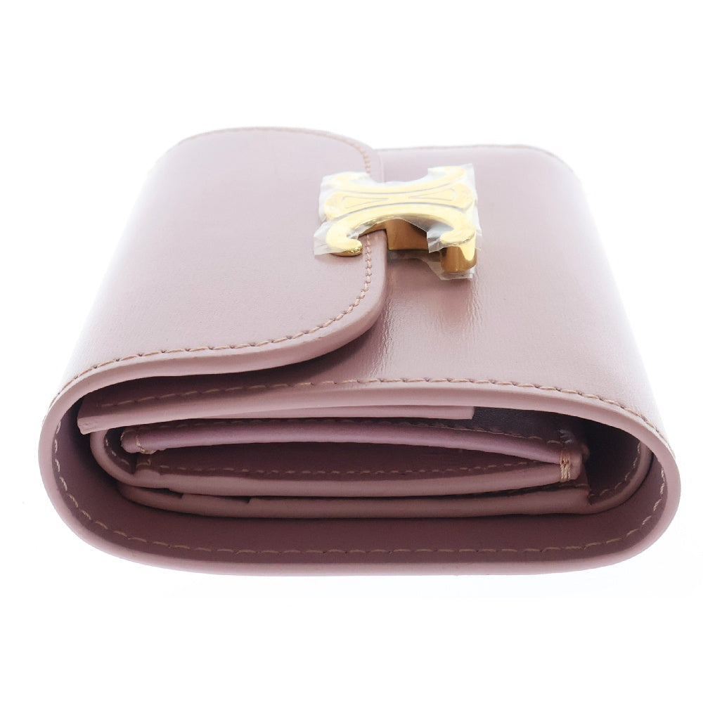 CELINE(セリーヌ) トリオンフ コンパクトウォレット ピンク レザー 三つ折り財布 コインケース ゴールド金具