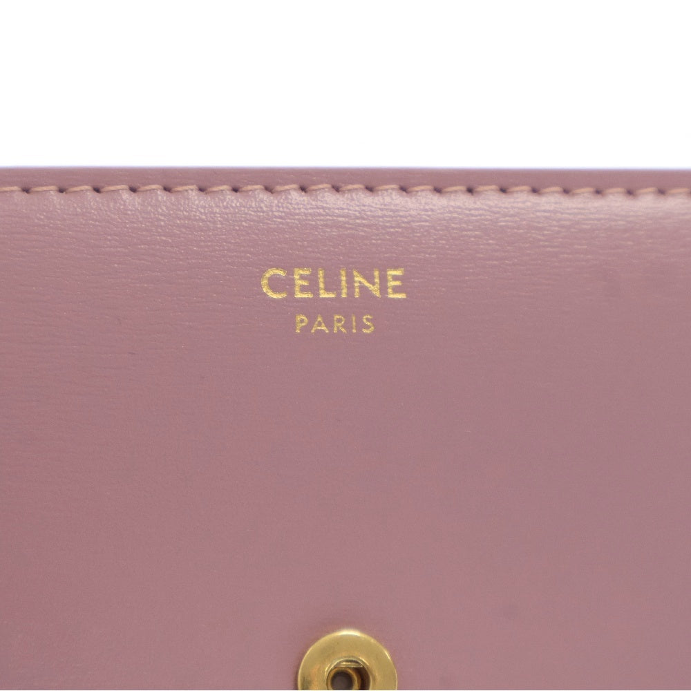 CELINE(セリーヌ) トリオンフ コンパクトウォレット ピンク レザー 三つ折り財布 コインケース ゴールド金具