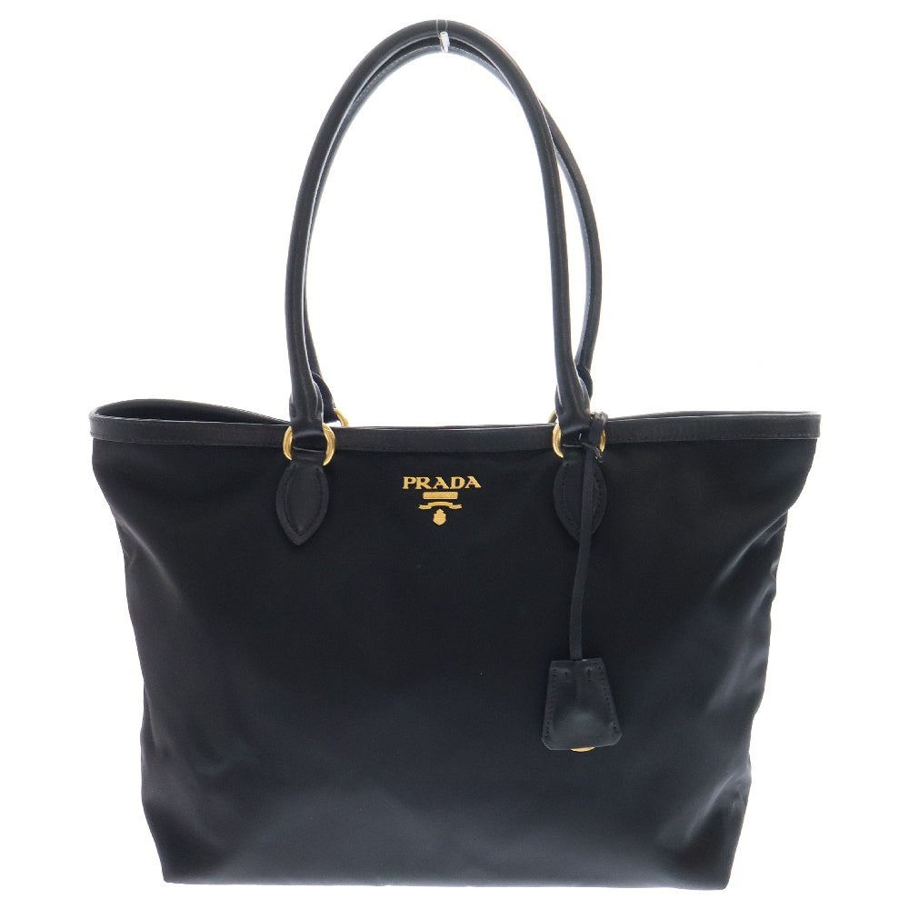 PRADA(プラダ) トートバッグ ブラック テスート ハンドバッグ ゴールド金具 肩掛けバッグ ナイロン×レザー 1BG159