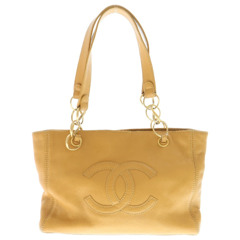 CHANEL(シャネル) ココマーク チェーントートバッグ ベージュ キャビアスキン キャメル ブラウン ハンドバッグ GD金具