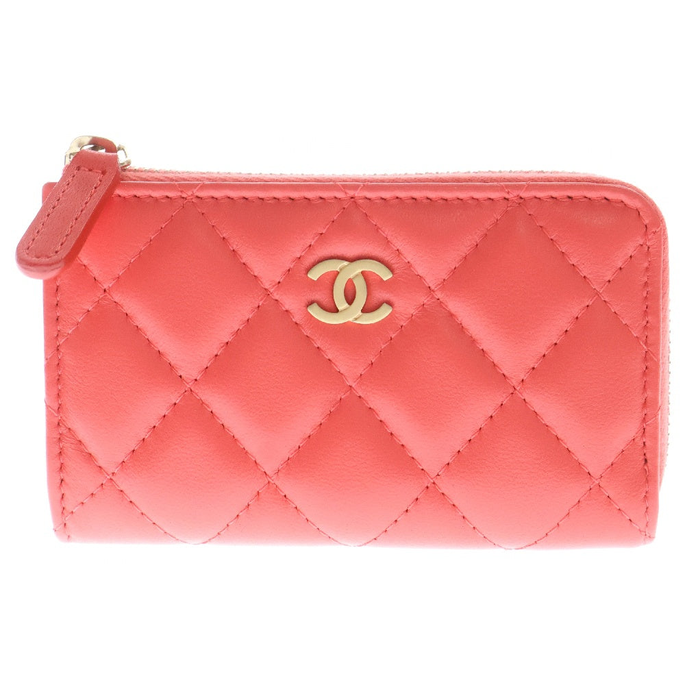 CHANEL(シャネル) マトラッセ フラグメントコインケース レッド ラムスキン レザー ゴールド金具 小物入れ ポーチ 財布