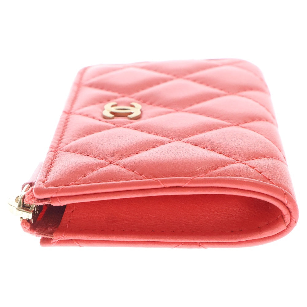CHANEL(シャネル) マトラッセ フラグメントコインケース レッド ラムスキン レザー ゴールド金具 小物入れ ポーチ 財布