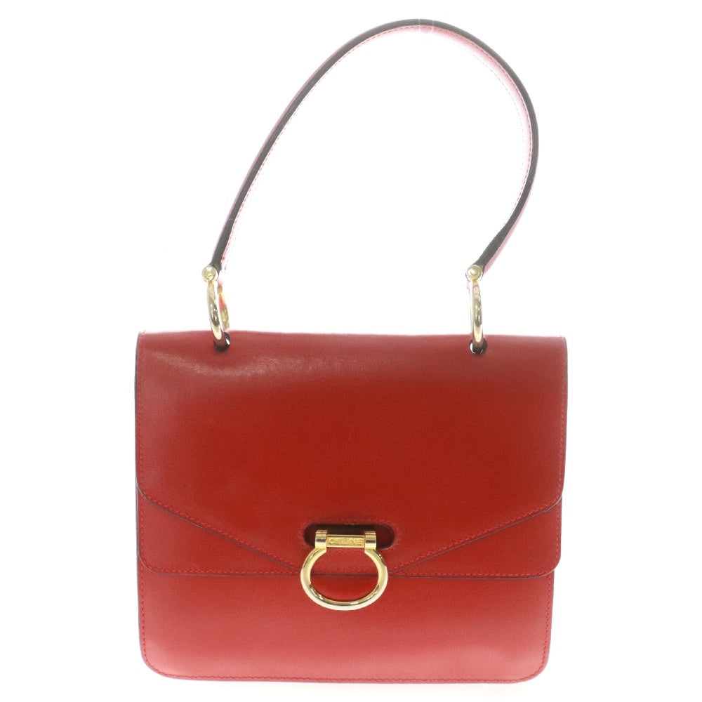 CELINE(セリーヌ) ダブルフラップ トップハンドル ハンドバッグ レッド レザー
