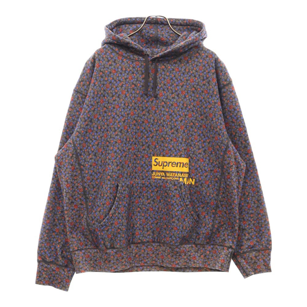 SUPREME(シュプリーム) 21AW ×JUNYA WATANABE COMME des GARCONS MAN Hooded Sweatshirt ジュンヤワタナベ コムデギャルソン ロゴプリント フラワー プルオーバーパーカー スウェット