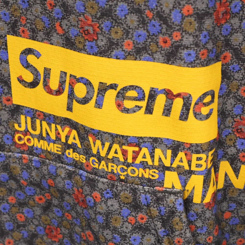 SUPREME(シュプリーム) 21AW ×JUNYA WATANABE COMME des GARCONS MAN Hooded Sweatshirt ジュンヤワタナベ コムデギャルソン ロゴプリント フラワー プルオーバーパーカー スウェット