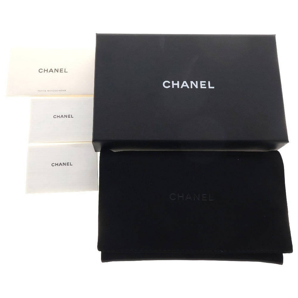 CHANEL(シャネル) マトラッセ 三つ折り財布 ロングフラップウォレット ブラック キャビアスキン ゴールド金具