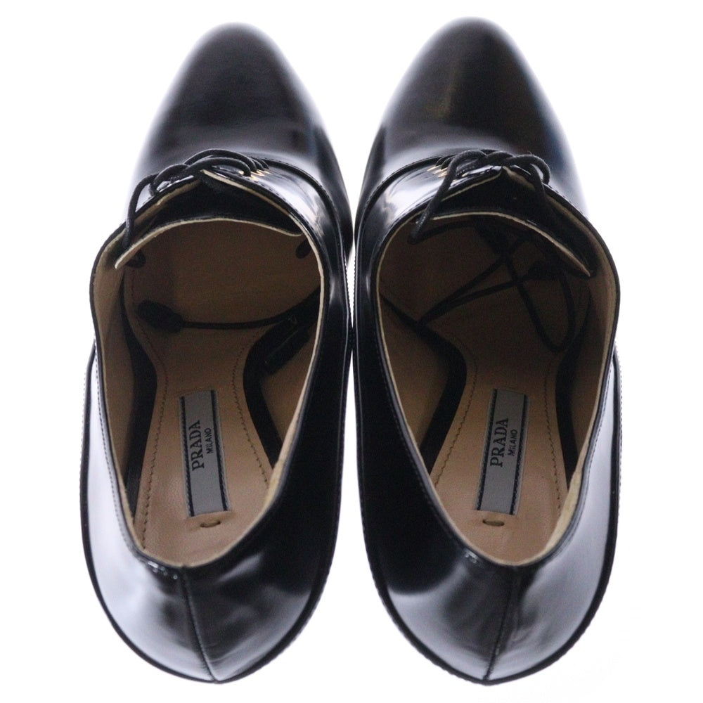 PRADA(プラダ) ハイヒールレザーシューズ レザー 編み上げ ブラック #38 1/2 レディース
