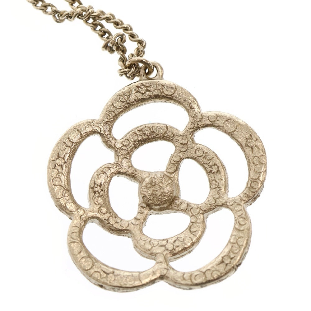 CHANEL(シャネル) カメリア フェイクパール×ラインストーン ネックレス ペンダント シャンパンゴールド ネックレス GP A14V