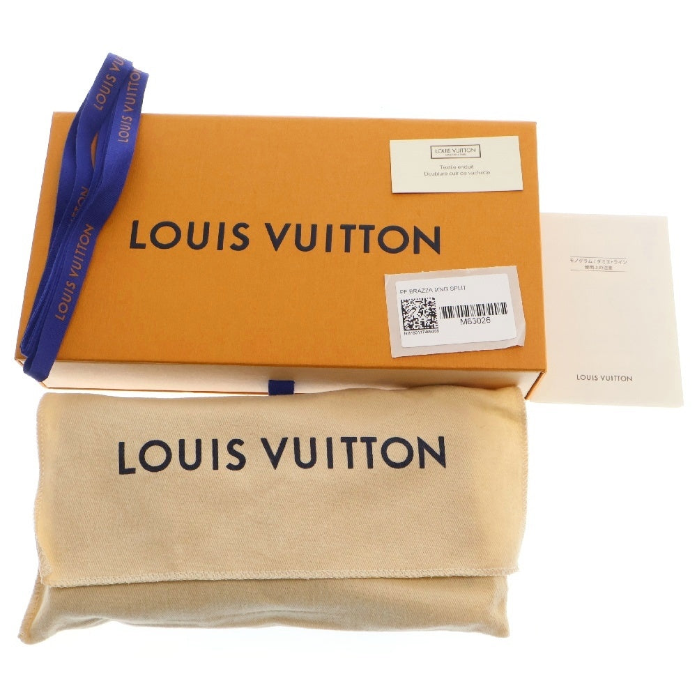 LOUIS VUITTON(ルイヴィトン) モノグラムスプリット ポルトフォイユブラザ レザーロングウォレット 長財布 ネイビー×ブラウン