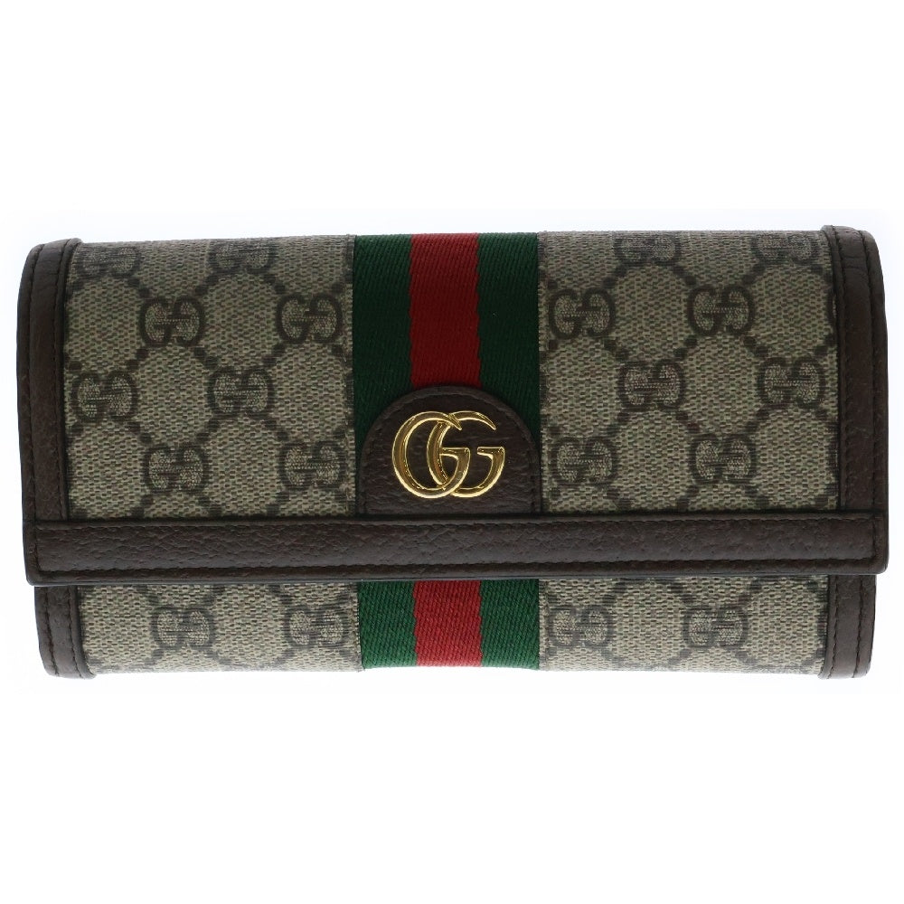GUCCI(グッチ) GGスプリーム オフィディア 長財布 ベージュ×ブラウン PVCレザー シェリーライン 523153