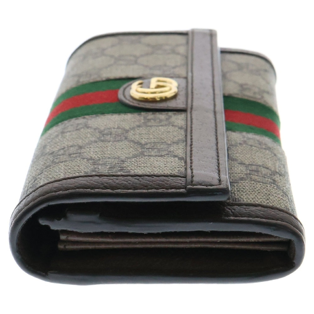 GUCCI(グッチ) GGスプリーム オフィディア 長財布 ベージュ×ブラウン PVCレザー シェリーライン 523153