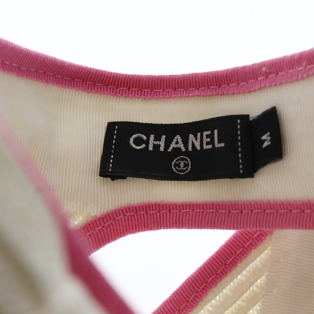 CHANEL(シャネル) ココマーク リボン サンバイザー ホワイト×ピンクキャンバス 帽子 レディース
