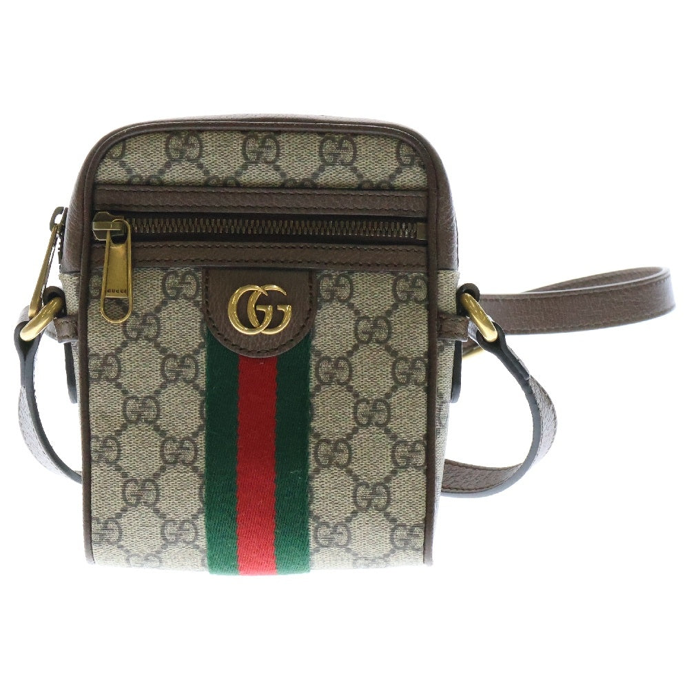 GUCCI(グッチ) GGスプリーム オフディア ショルダーバッグ ブラウン PVCレザー ポシェットバッグ 598127