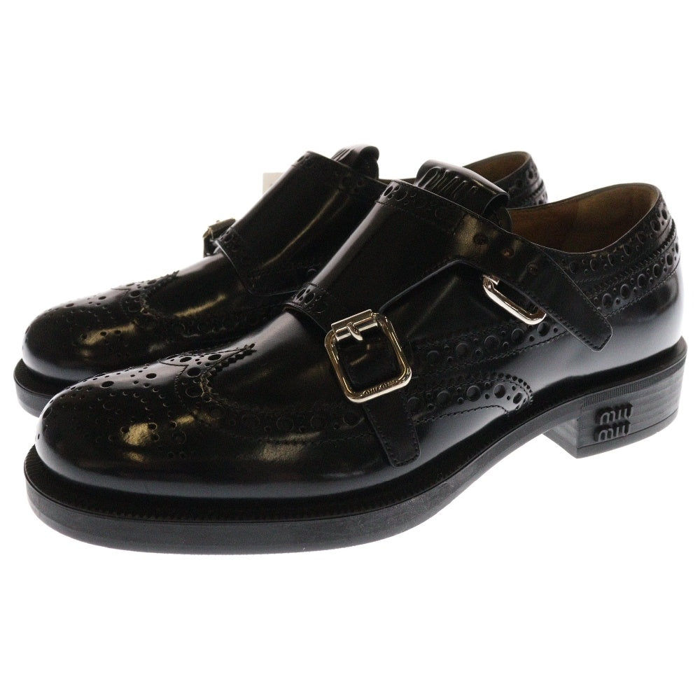miumiu(ミュウミュウ) ×Church's チャーチ ブラッシュド ダブルモンクストラップ レザーシューズ 5E039E レディース ブラック